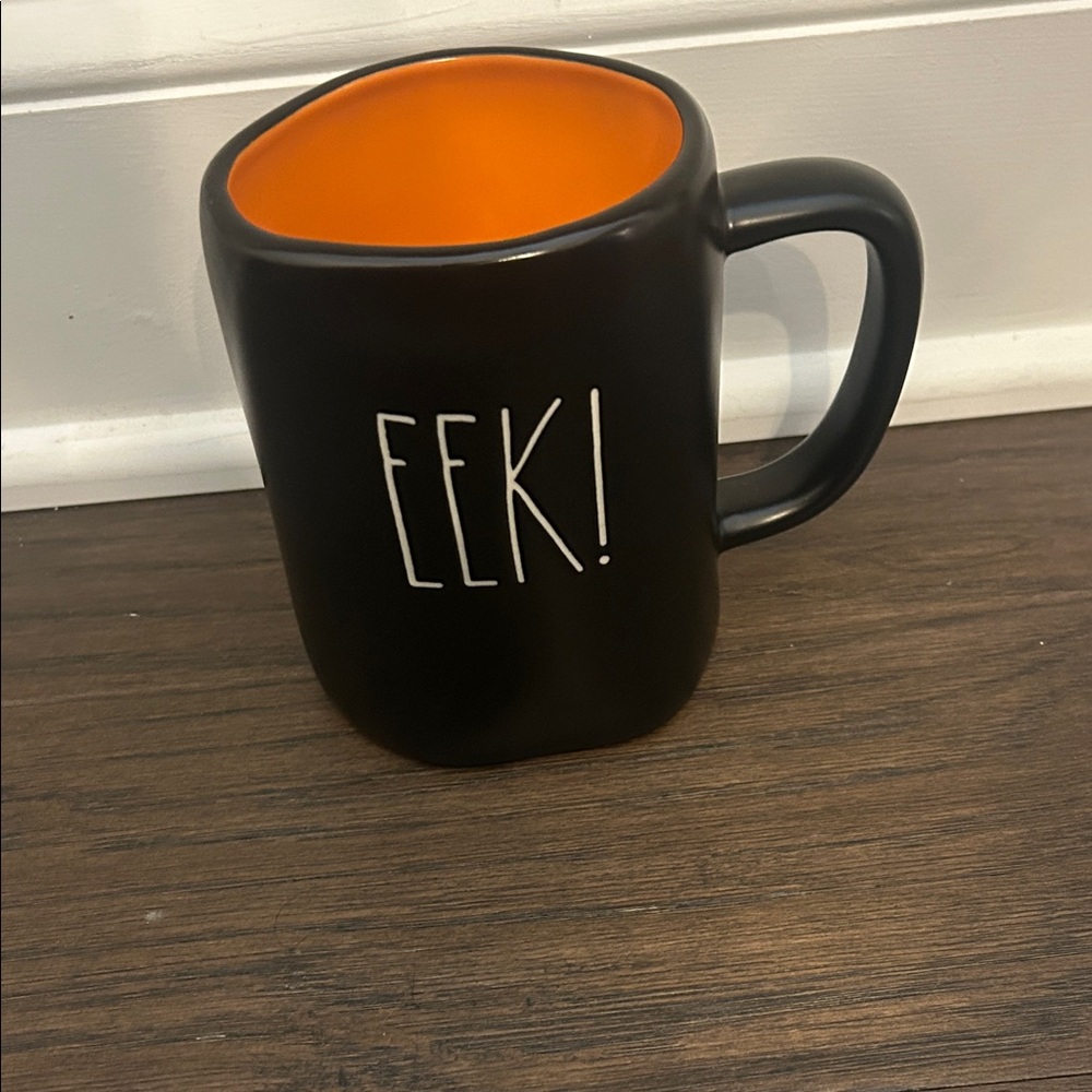 Rae Dunn Black and Orange Mug with 'EEK!' Design